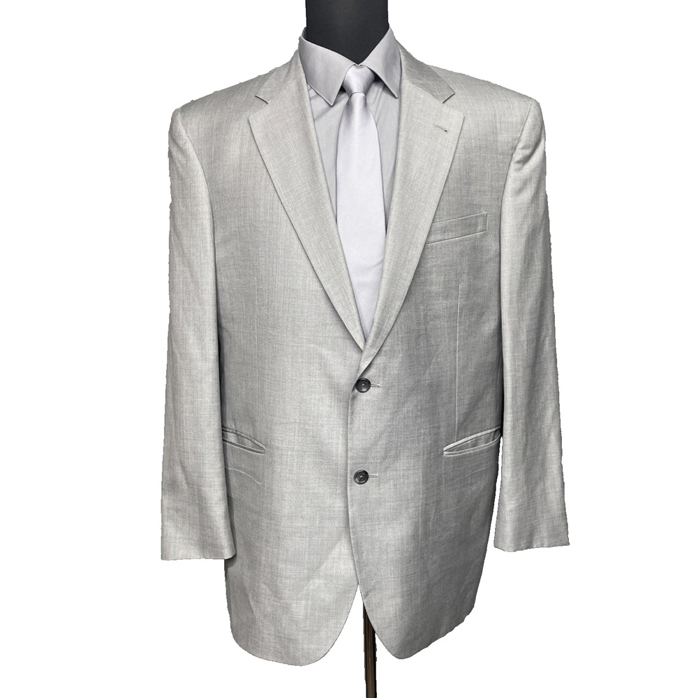 Jos A Bank Signature Collection Mens 44L Light Gray Wool Silk Blazer Sport Coat